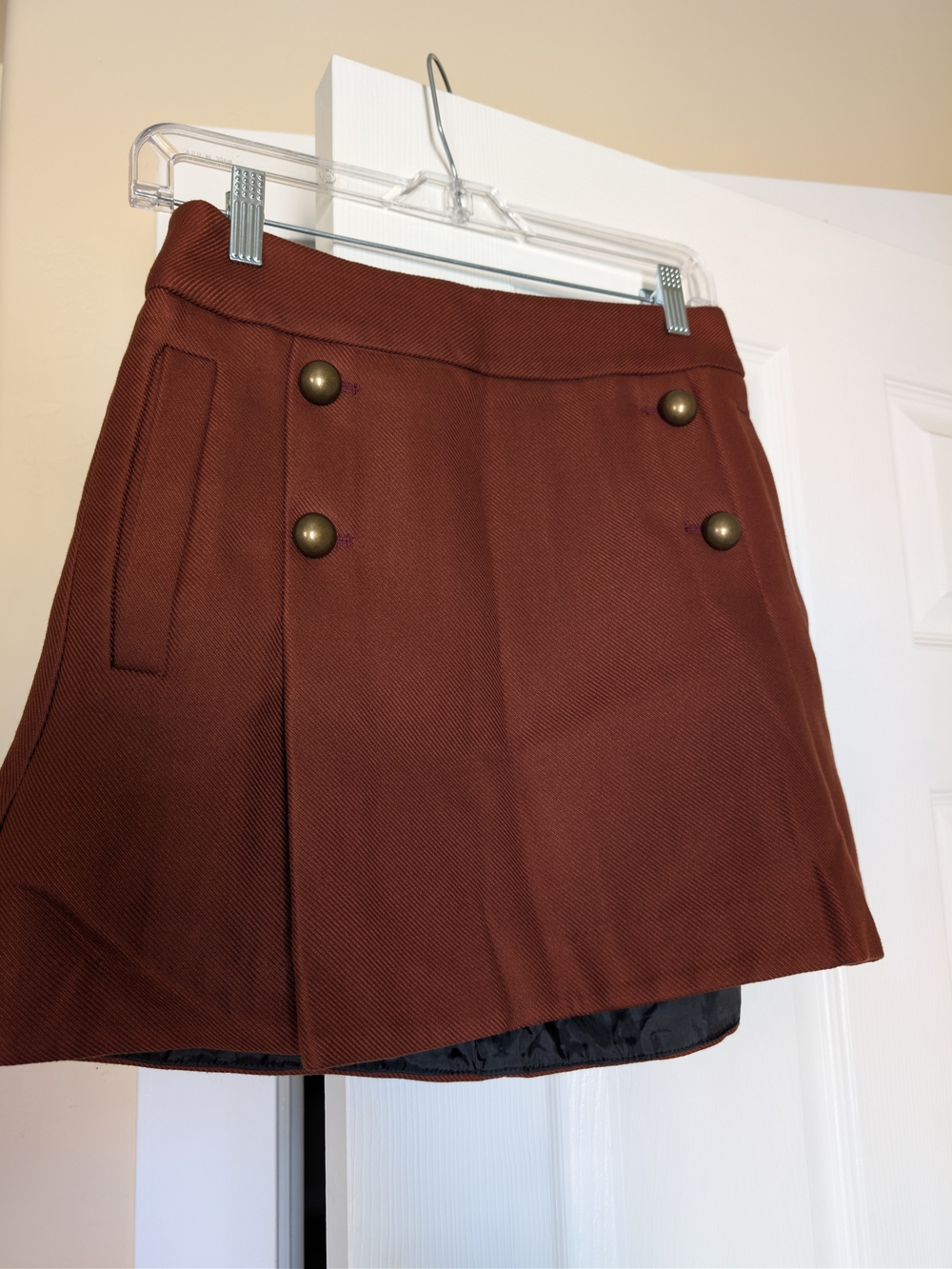 Express Rust Brown Double-Button A-Line Mini Skirt